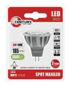 CEN K12XLED-300440BL LED spot MAXILED 3W 12VDC/AC MR11 4000K 185Lm 30d ?35x38mm IP20 BL - CENTURY